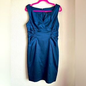 Adrianna Papell Metallic Shimmer Navy Blue Ruched Cocktail Sheath Dress 12